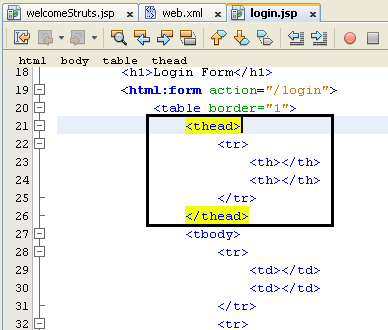 NetBeans with struts framework project - the table header