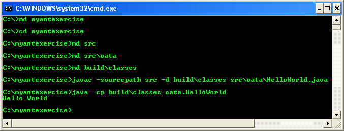 Running source code using java -cp build\classes oata.HelloWorld command