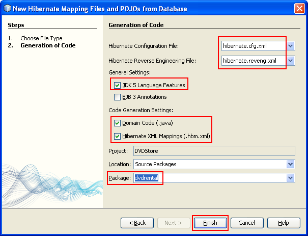 Doing some settings on the Hibernate Mapping Files and POJOs from Database