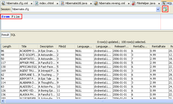 The HQL Query result set