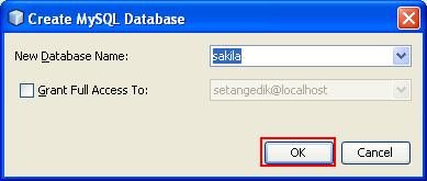 The Create MySQL Database page: selecting sakila sample database