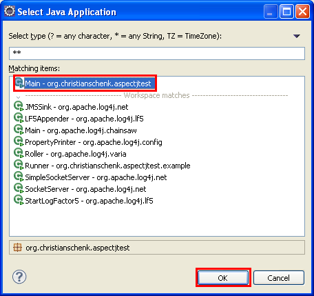 Java, Aspect Oriented Programming, Aspectj and Eclipse - selecting the project main entry point