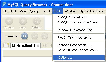 MySQL database manipulation using MySQL GUI screenshots
