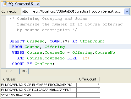 MySQL and NetBeans - SQL database manipulation language (DML) practice screen shots