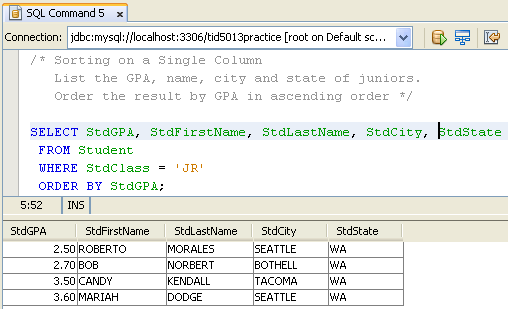 MySQL and NetBeans - SQL database manipulation language (DML) practice screen shots