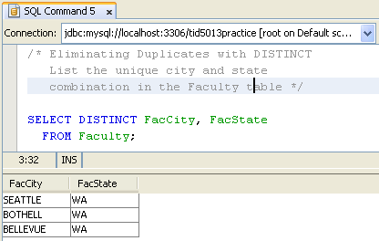MySQL and NetBeans - SQL database manipulation language (DML) practice screen shots