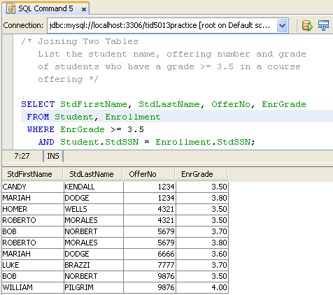 MySQL and NetBeans - SQL database manipulation language (DML) practice screen shots