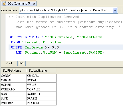 MySQL and NetBeans - SQL database manipulation language (DML) practice screen shots