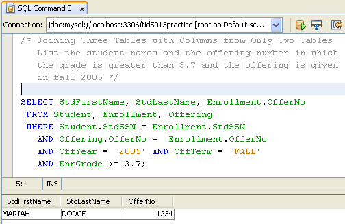 MySQL and NetBeans - SQL database manipulation language (DML) practice screen shots