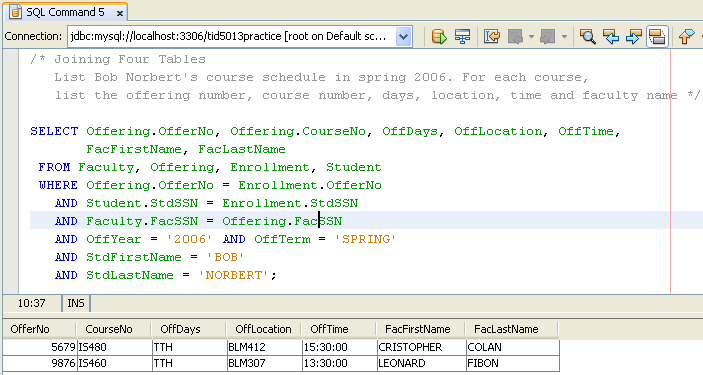 MySQL and NetBeans - SQL database manipulation language (DML) practice screen shots