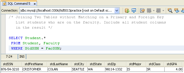 MySQL and NetBeans - SQL database manipulation language (DML) practice screen shots