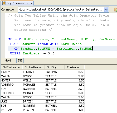 MySQL and NetBeans - SQL database manipulation language (DML) practice screen shots