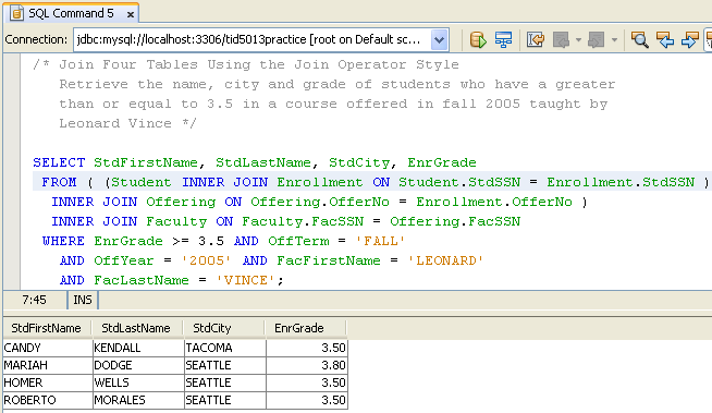 MySQL and NetBeans - SQL database manipulation language (DML) practice screen shots