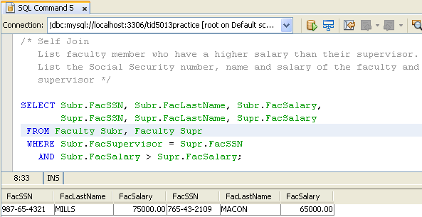 MySQL and NetBeans - SQL database manipulation language (DML) practice screen shots