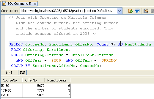 MySQL and NetBeans - SQL database manipulation language (DML) practice screen shots