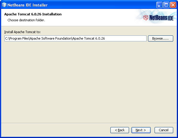 NetBeans IDE Installer: setting the apache Tomcat web server installation path