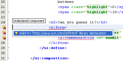 Declaring the JSF HTML tag library for the greeting.xhtml file