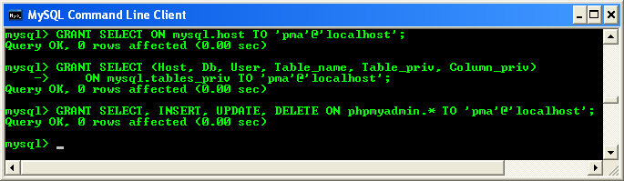 Grant more related permissions to MySQL user for phpmyadmin database users