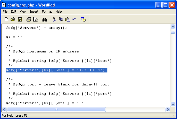 Changing phpmyadmin config file setting from localhost to 127.0.0.1