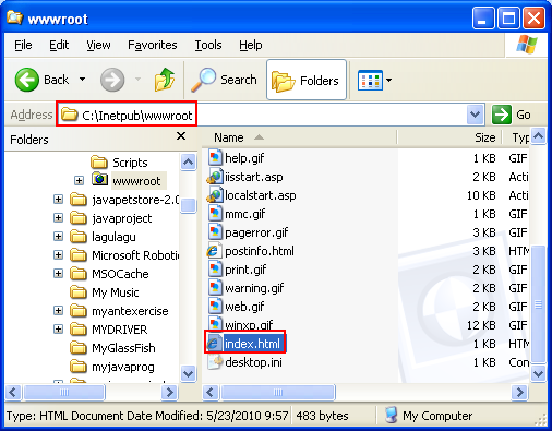 Creating index.html file for the first default page to be served by IIS web server