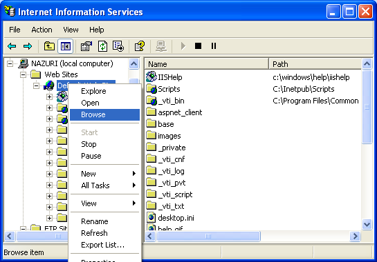 Browsing the IIS web server from IIS Admin - testing IIS web site