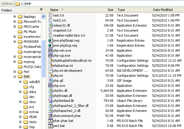 The extracted PHP files and folders