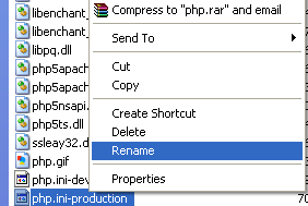 Renaming the PHP config file from php.ini-production to php.ini