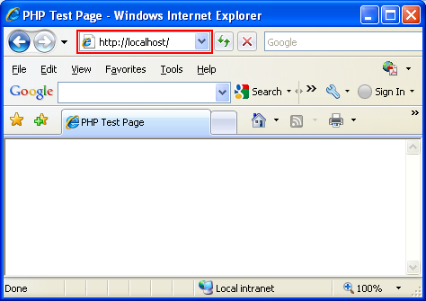 Testing the PHP code from Internet explorer (IE)r on IIS web server - also blank page