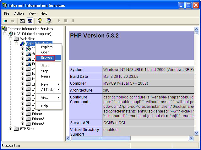 Reloading the web page from IIS Admin console