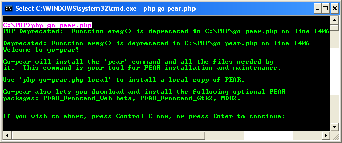 Running the php go-pear.php from Windows console