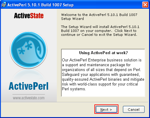 ActivePerl, Perl for Windows - setup welcome page wizard
